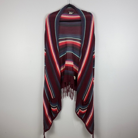 Billabong Boho Striped Open Front Fringe High-Low Hem Cardigan Sweater - Size M - Picture 2 of 14